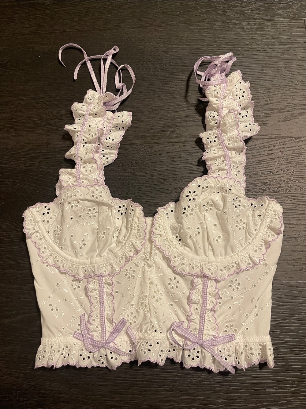 For Love & Lemons Lace Bustier with Lilac Trim